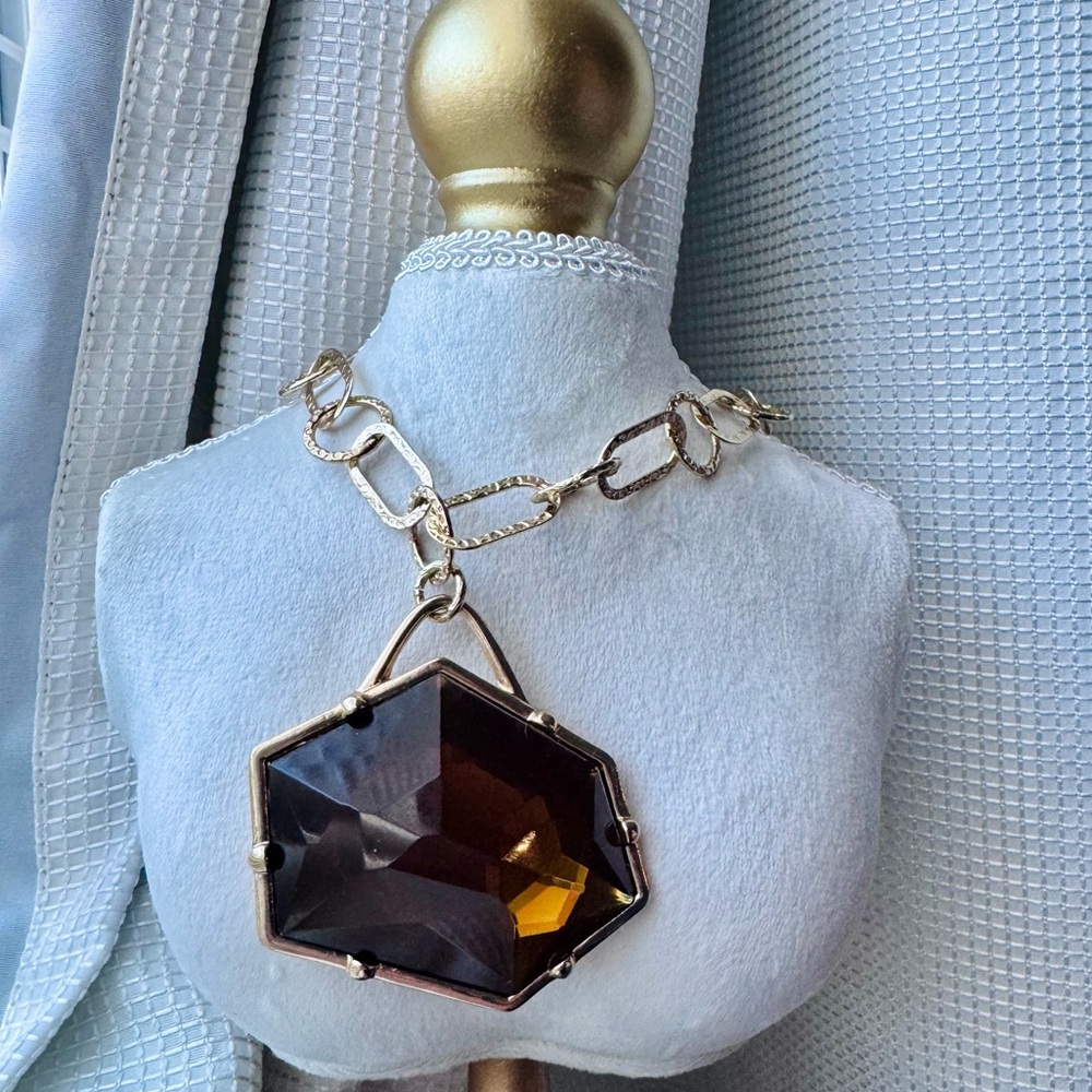 Vintage Hexagonal Gemstone Long Statement Necklace